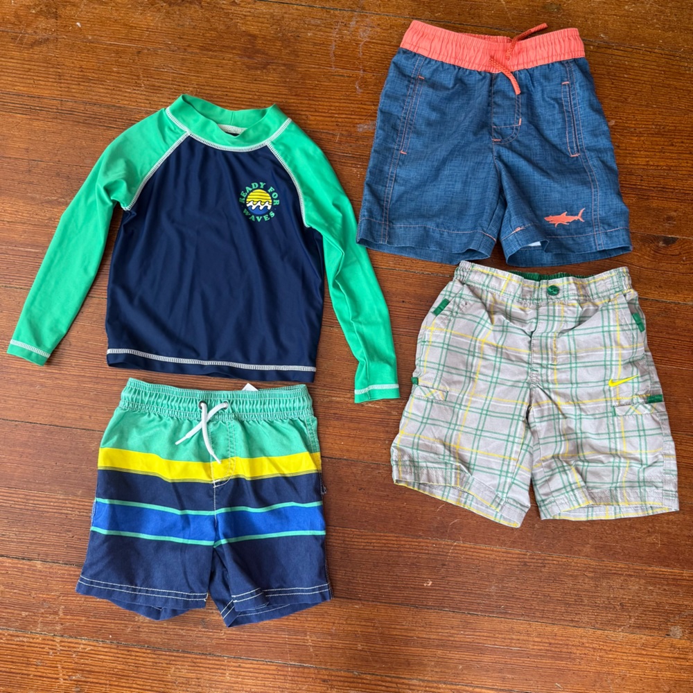 2T/24m Boy Swim Bundle- Carters, Nike 3 Shorts 1 Rash Guard EUC Trunks Swimsuit